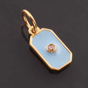 1 Pc Pave Diamond Enamel Pendant, Yellow Gold Vermeil, 17mmx8mm Bakelite Pendant in 10 Colors, You Choose PDC00169