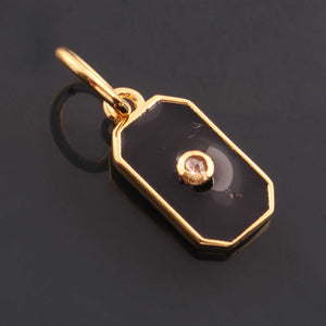 1 Pc Pave Diamond Enamel Pendant, Yellow Gold Vermeil, 17mmx8mm Bakelite Pendant in 10 Colors, You Choose PDC00169