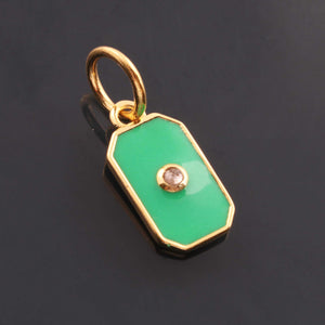 1 Pc Pave Diamond Enamel Pendant, Yellow Gold Vermeil, 17mmx8mm Bakelite Pendant in 10 Colors, You Choose PDC00169