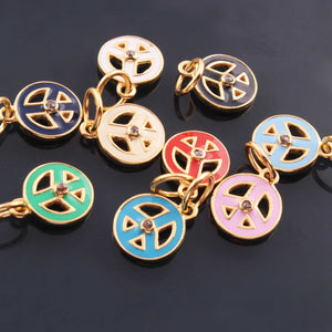 1 Pc Pave Diamond Enamel Peace Shape Pendant, Yellow Gold Vermeil, 15mmx13mm Bakelite Pendant in 10 Colors, You Choose PDC00165