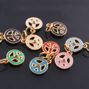 1 Pc Pave Diamond Enamel Peace Shape Pendant, Yellow Gold Vermeil, 15mmx13mm Bakelite Pendant in 10 Colors, You Choose PDC00165