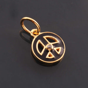 1 Pc Pave Diamond Enamel Peace Shape Pendant, Yellow Gold Vermeil, 15mmx13mm Bakelite Pendant in 10 Colors, You Choose PDC00165