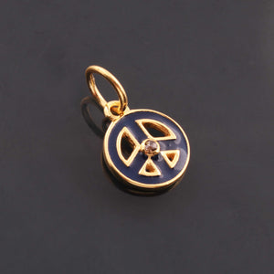 1 Pc Pave Diamond Enamel Peace Shape Pendant, Yellow Gold Vermeil, 15mmx13mm Bakelite Pendant in 10 Colors, You Choose PDC00165