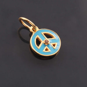 1 Pc Pave Diamond Enamel Peace Shape Pendant, Yellow Gold Vermeil, 15mmx13mm Bakelite Pendant in 10 Colors, You Choose PDC00165