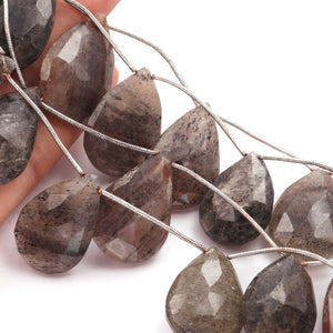 1 Strand Black  Rutile Faceted Briolettes -Pear  Shape  Briolettes - 24mmx16mm-30mmx20mm-9.5 Inches BR1832