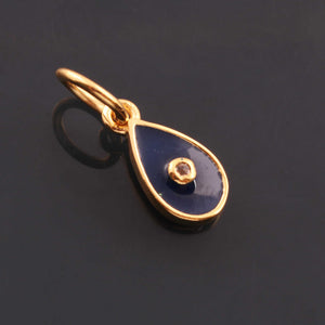 1 Pc Pave Diamond Enamel Pear Drop Pendant, Yellow Gold Vermeil, 13mmx7mm Bakelite Pendant in 10 Colors, You Choose PDC00158