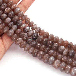 1 Long Strand Chocolate Moon Stone Faceted Rondelles - 8mm-10mm 16 Inches BR1837