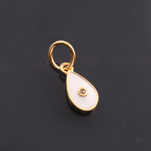 1 Pc Pave Diamond Enamel Pear Drop Pendant, Yellow Gold Vermeil, 13mmx7mm Bakelite Pendant in 10 Colors, You Choose PDC00158