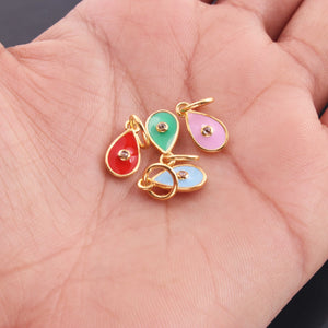 1 Pc Pave Diamond Enamel Pear Drop Pendant, Yellow Gold Vermeil, 13mmx7mm Bakelite Pendant in 10 Colors, You Choose PDC00158