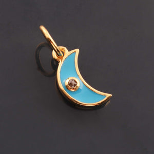 1 Pc Pave Diamond Enamel Moon Pendant, Yellow Gold Vermeil, 16mmx4mm Bakelite Pendant in 10 Colors, You Choose PDC00168