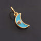 1 Pc Pave Diamond Enamel Moon Pendant, Yellow Gold Vermeil, 16mmx4mm Bakelite Pendant in 10 Colors, You Choose PDC00168