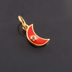 1 Pc Pave Diamond Enamel Moon Pendant, Yellow Gold Vermeil, 16mmx4mm Bakelite Pendant in 10 Colors, You Choose PDC00168