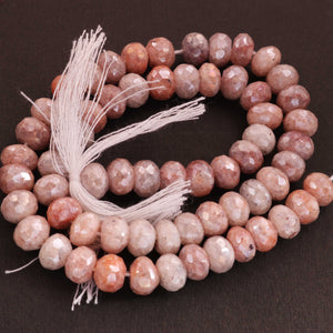 1  Strand Peach Moonstone Silver Coated Faceted Roundelles - Gemstone Beads 3mm-7mm 14 Inches BR1848