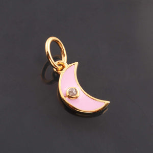 1 Pc Pave Diamond Enamel Moon Pendant, Yellow Gold Vermeil, 16mmx4mm Bakelite Pendant in 10 Colors, You Choose PDC00168