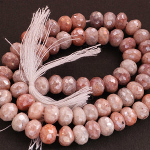 1  Strand Peach Moonstone Silver Coated Faceted Roundelles - Gemstone Beads 3mm-7mm 14 Inches BR1848