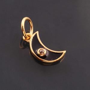 1 Pc Pave Diamond Enamel Moon Pendant, Yellow Gold Vermeil, 16mmx4mm Bakelite Pendant in 10 Colors, You Choose PDC00168