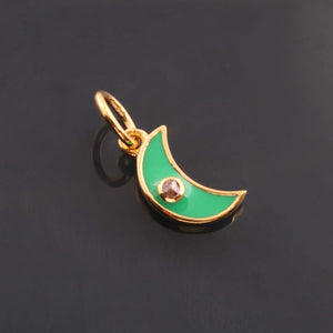 1 Pc Pave Diamond Enamel Moon Pendant, Yellow Gold Vermeil, 16mmx4mm Bakelite Pendant in 10 Colors, You Choose PDC00168