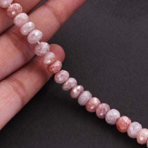 1  Strand Peach Moonstone Silver Coated Faceted Roundelles - Gemstone Beads 3mm-7mm 14 Inches BR1848