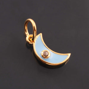 1 Pc Pave Diamond Enamel Moon Pendant, Yellow Gold Vermeil, 16mmx4mm Bakelite Pendant in 10 Colors, You Choose PDC00168