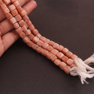 1 Strand Peach Moonstone Cube Briolettes - Box Shape Beads 8mm-9mm 8 Inches BR1900