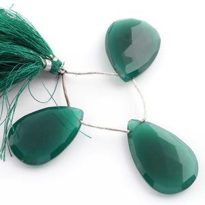 1 Strand Green Onyx  Faceted Pear Briolettes - Pear Shape Briolettes - 36mmx24mm-38mmx27mm - 4.5 inches BR01929