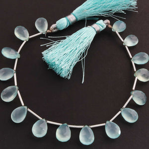 1 Strand  Aqua Chalcedony Faceted Briolettes - Pear Shape Briolettes - 11mmx7mm-12mmx9mm - 7Inches BR02207