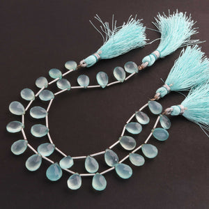 1 Strand  Aqua Chalcedony Faceted Briolettes - Pear Shape Briolettes - 11mmx7mm-12mmx9mm - 7Inches BR02207