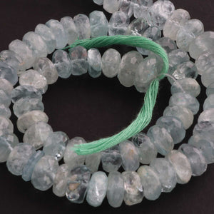 1 Strand Aquamarine Faceted Finest Quality  Rondelle Beads 8mm-10mm,12 inches BR4353