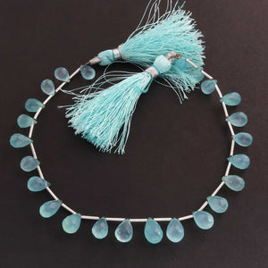 1 Strand Aqua Chalcedony  Faceted  Briolettes - Tear Drop  Shape  Briolettes - 9mmx6mm-11mmx7mm - 9 Inches BR01690