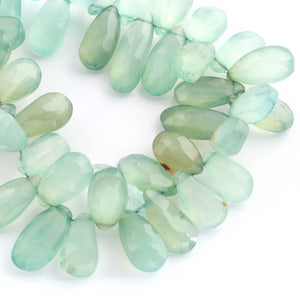 1 Strand Aqua Chalcedony Faceted Briolettes - Pear Shape , Jewelry Making Supplies -  13mmx7mm-20mmx7mm- 7 Inches BR4359