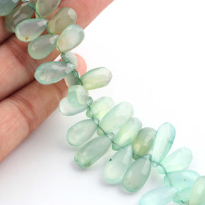 1 Strand Aqua Chalcedony Faceted Briolettes - Pear Shape , Jewelry Making Supplies -  13mmx7mm-20mmx7mm- 7 Inches BR4359