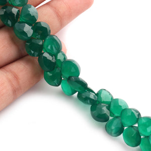 1 Strand Green Onyx  Faceted Briolettes - Heart Shape Briolettes - 9mmx9mm-10mmx9mm- 7 Inches BR02743