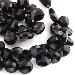 1 Strand Black Onyx Faceted  Briolettes -Heart Shape Beads 13mmx13mm-16mmx16mm 4.5 Inches BR3234