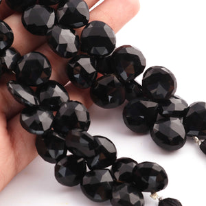 1 Strand Black Onyx Faceted  Briolettes -Heart Shape Beads 13mmx13mm-16mmx16mm 4.5 Inches BR3234