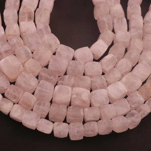 1 Strand Rose Quartz Faceted Cube Briolettes - Rose Quartz Box Shape Briolettes  - 7mmx6mm-11mmx9mm - 8 Inches BR03274 - Tucson Beads