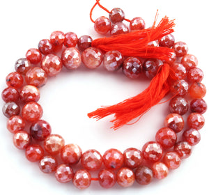 1 Strand Carnelian  Faceted Rondelles - Round Ball Beads 7mm - 10mm - 9 Inches  BR2854