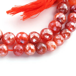 1 Strand Carnelian  Faceted Rondelles - Round Ball Beads 7mm - 10mm - 9 Inches  BR2854