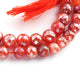 1 Strand Carnelian  Faceted Rondelles - Round Ball Beads 7mm - 10mm - 9 Inches  BR2854