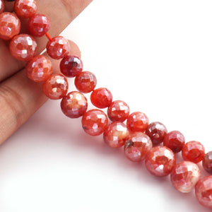 1 Strand Carnelian  Faceted Rondelles - Round Ball Beads 7mm - 10mm - 9 Inches  BR2854