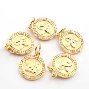 1 PC Antique Finish Pave Diamond Designer Round Pendant - Yellow Gold Vermeil Pendant 20mm PDC00060 - Tucson Beads