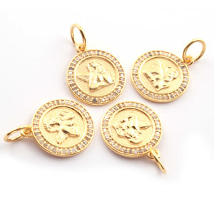 1 PC Antique Finish Pave Diamond Designer Round Pendant - Yellow Gold Vermeil Pendant 20mm PDC00060 - Tucson Beads