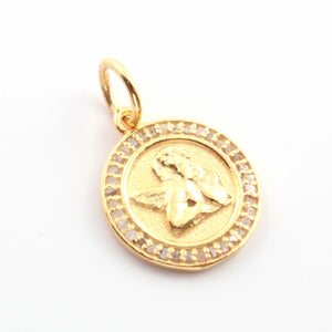 1 PC Antique Finish Pave Diamond Designer Round Pendant - Yellow Gold Vermeil Pendant 20mm PDC00060 - Tucson Beads