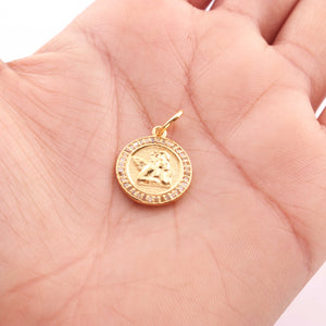 1 PC Antique Finish Pave Diamond Designer Round Pendant - Yellow Gold Vermeil Pendant 20mm PDC00060 - Tucson Beads