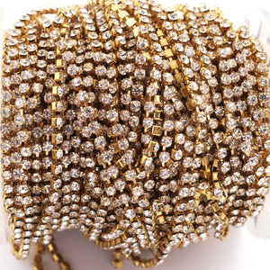 5 FEET Crystal Zircon Rhinestone Chain, Raw Brass - 24k Gold Plated chain per foot BD1137