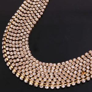 5 FEET Crystal Zircon Rhinestone Chain, Raw Brass - 24k Gold Plated chain per foot BD1137