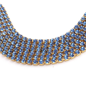 5 FEET Crystal Blue Zircon Rhinestone Chain, Raw Brass - 24k Gold Plated chain per foot BD1135