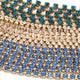 5 FEET Crystal Blue Zircon Rhinestone Chain, Raw Brass - 24k Gold Plated chain per foot BD1135