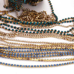 5 FEET Crystal Blue Zircon Rhinestone Chain, Raw Brass - 24k Gold Plated chain per foot BD1135