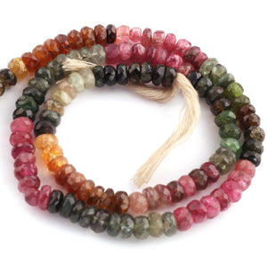 1  Long Strand Multi Tourmaline  Faceted Roundelles Shape -Semi Precious Gemstone Roundelles Beads 6mm-14.5 Inches BR2671