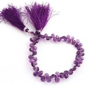 1 Strand  Amethyst Faceted Briolettes - Pear Shape Briolettes - 6mmx5mm-7mmx6mm - 8.5 Inches BR01741